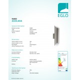 EGLO 94803 | Agolada Eglo fali lámpa henger 2x LED 640lm 3000K IP44 nemesacél, rozsdamentes acél, fehér