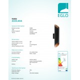 EGLO 94804 | Agolada Eglo fali lámpa henger 2x LED 640lm 3000K IP44 fekete, vörösréz