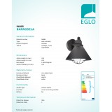 EGLO 94805 | Barrosela Eglo falikar lámpa 1x E27 IP44 fekete, fehér
