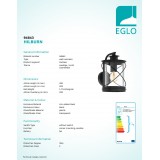EGLO 94843 | Hilburn Eglo falikar lámpa 1x E27 IP44 fekete, áttetsző