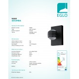 EGLO 94848 | Sesimba Eglo fali lámpa 2x LED 560lm 3000K IP44 fekete, átlátszó