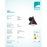 EGLO 94858 | Barrosela Eglo falikar lámpa 1x E27 IP44 antik vörösréz, fehér