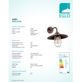 EGLO 94863 | Melgoa Eglo falikar lámpa 1x E27 IP44 antik vörösréz, áttetsző