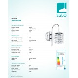 EGLO 94879 | Almonte Eglo falikar lámpa 1x G9 360lm 3000K IP44 króm, áttetsző