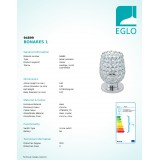 EGLO 94899 | Bonares-1 Eglo asztali lámpa 19cm vezeték kapcsoló 1x E27 króm, átlátszó