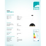 EGLO 94936 | Gaetano-1 Eglo függeszték lámpa 1x E27 fekete, arany