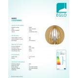 EGLO 94953 | Cossano Eglo asztali lámpa 22cm vezeték kapcsoló 1x E27 juhar, fehér