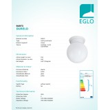 EGLO 94973 | Durelo Eglo fali, mennyezeti lámpa gömb 1x E27 fehér, matt opál