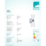 EGLO 94989 | Cailin Eglo falikar lámpa 2x G9 720lm 3000K IP44 króm, fehér