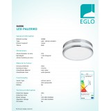 EGLO 94998 | Palermo-IP Eglo fali, mennyezeti lámpa kerek 1x LED 950lm 3000K IP44 króm, fehér