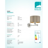 EGLO 95055 | Eglo-Maserlo-TG Eglo falikar lámpa kapcsoló elforgatható alkatrészek 1x E27 fényes taupe, arany, matt nikkel