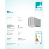 EGLO 95079 | Briones Eglo fali lámpa 2x LED 500lm 3000K IP44 nemesacél, rozsdamentes acél, fehér