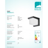 EGLO 95097 | Desella1 Eglo fali lámpa négyzet 1x LED 900lm 3000K IP54 antracit, fehér