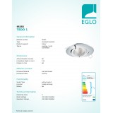 EGLO 95355 | Tedo-1 Eglo beépíthető lámpa impulzus kapcsoló szabályozható fényerő, billenthető Ø80mm 1x GU10 400lm 3000K króm