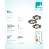 EGLO 95359 | Tedo-1 Eglo beépíthető lámpa kerek impulzus kapcsoló szabályozható fényerő, 3 darabos szett, billenthető Ø80mm 3x GU10 1200lm 3000K matt nikkel