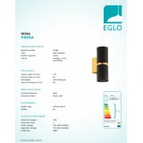EGLO 95364 | Passa Eglo falikar lámpa 2x GU10 500lm 3000K fekete, arany