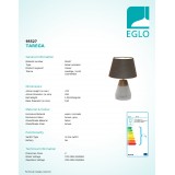 EGLO 95527 | Tarega Eglo asztali lámpa 37cm vezeték kapcsoló 1x E27 szürke, barna, sötétbarna