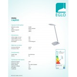 EGLO 95694 | Cajero Eglo asztali lámpa 50cm fényerőszabályzós érintőkapcsoló szabályozható fényerő, USB csatlakozó, elforgatható alkatrészek 1x LED 550lm 4000K ezüst, fehér