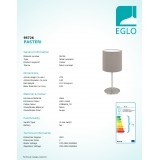 EGLO 95726 | Eglo-Pasteri-T Eglo asztali lámpa 27,5cm vezeték kapcsoló 1x E14 matt nikkel, taupe