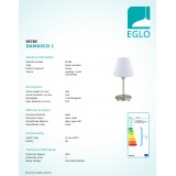 EGLO 95785 | Damasco-1 Eglo asztali lámpa 30cm vezeték kapcsoló 1x E14 matt nikkel, matt opál