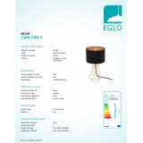 EGLO 95787 | Carlton Eglo asztali lámpa 30,5cm vezeték kapcsoló 1x E14 vörösréz, fekete