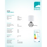 EGLO 95789 | Carlton Eglo asztali lámpa 30,5cm vezeték kapcsoló 1x E14 fekete, fehér
