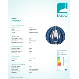 EGLO 95951 | Fabella Eglo asztali lámpa 22,5cm vezeték kapcsoló 1x E27 kék