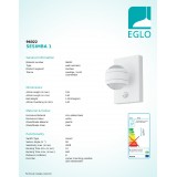 EGLO 96022 | Sesimba Eglo fali lámpa mozgásérzékelő 2x LED 560lm 3000K IP44 fehér, átlátszó