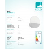 EGLO 96039 | Metrass-1 Eglo falikar lámpa kerek 1x LED 480lm 3000K fehér, szatén