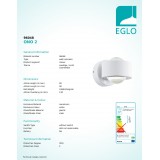 EGLO 96048 | Ono-2 Eglo fali lámpa 2x LED 460lm 3000K fehér, áttetsző