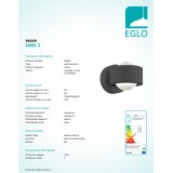 EGLO 96049 | Ono-2 Eglo fali lámpa 2x LED 460lm 3000K antracit, áttetsző