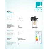 EGLO 96239 | Valdeo Eglo falikar lámpa 1x E27 IP44 fekete, áttetsző