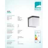 EGLO 96256 | Jorba Eglo fali lámpa négyzet 1x LED 500lm 3000K IP44 antracit, fehér