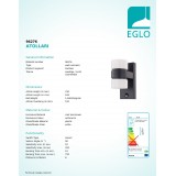 EGLO 96276 | Atollari Eglo fali lámpa mozgásérzékelő 2x LED 1000lm 3000K IP44 antracit, fehér