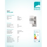 EGLO 96277 | Atollari Eglo fali lámpa mozgásérzékelő 2x LED 1000lm 3000K IP44 nemesacél, rozsdamentes acél, ezüst, fehér