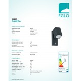 EGLO 96287 | Sakeda Eglo fali lámpa mozgásérzékelő, fényérzékelő szenzor - alkonykapcsoló 1x LED 650lm 3000K IP44 antracit