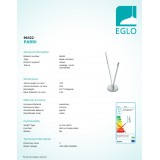 EGLO 96322 | Parri Eglo asztali lámpa 37cm vezeték kapcsoló 1x LED 330lm + 1x LED 450lm 3000K króm, fehér