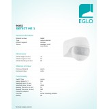 EGLO 96452 | Eglo mozgásérzékelő PIR 180° elforgatható alkatrészek IP44 fehér