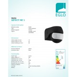 EGLO 96454 | Eglo mozgásérzékelő PIR 180° elforgatható alkatrészek IP44 fekete