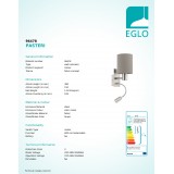 EGLO 96478 | Eglo-Pasteri-T Eglo falikar lámpa kapcsoló flexibilis 1x E27 + 1x LED 380lm matt taupe, fehér, matt nikkel