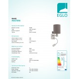EGLO 96481 | Eglo-Pasteri-A Eglo falikar lámpa kapcsoló flexibilis 1x E27 + 1x LED 380lm matt barna, fehér, matt nikkel