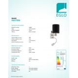 EGLO 96483 | Eglo-Pasteri-BC Eglo falikar lámpa kapcsoló flexibilis 1x E27 + 1x LED 380lm matt fekete, sárgaréz, matt nikkel
