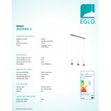 EGLO 96519 | Musero Eglo függeszték lámpa szabályozható fényerő 3x LED 1530lm 3000K matt nikkel, áttetsző
