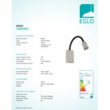 EGLO 96567 | Tazzoli Eglo fali lámpa kapcsoló flexibilis, USB csatlakozó, telefon töltő, mobil töltő 1x LED 380lm 3000K matt nikkel, fekete