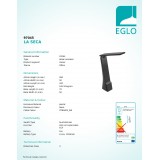 EGLO 97045 | La-Seca Eglo asztali lámpa 26cm fényerőszabályzós érintőkapcsoló szabályozható fényerő, állítható színhőmérséklet, elforgatható alkatrészek, USB csatlakozó 1x LED 170lm 3000 <-> 5000K fekete