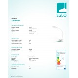 EGLO 97077 | Cabado Eglo csiptetős lámpa fényerőszabályzós érintőkapcsoló flexibilis, szabályozható fényerő 1x LED 80lm 3000K fehér
