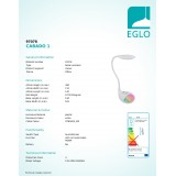 EGLO 97078 | Cabado-1 Eglo asztali lámpa 49cm fényerőszabályzós érintőkapcsoló szabályozható fényerő, színváltós 1x LED 300lm + 1x LED 20lm 5000K fehér