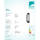 EGLO 97119 | Tonego Eglo fali lámpa henger 2x LED 1000lm 3000K IP44 antracit, fehér