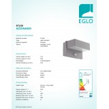 EGLO 97159 | Azzinano Eglo fali lámpa mozgásérzékelő, fényérzékelő szenzor - alkonykapcsoló 2x LED 1280lm 3000K IP44 ezüst, fehér