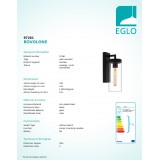 EGLO 97261 | Bovolone Eglo falikar lámpa 1x E27 IP44 fekete, áttetsző